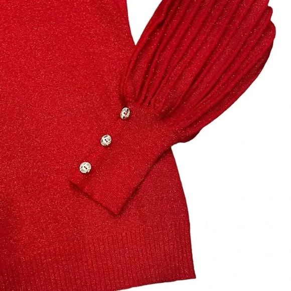 Nanette Lepore Red Metallic Rib Sleeve Lurex Pullover Sweater S - Picture 2 of 4